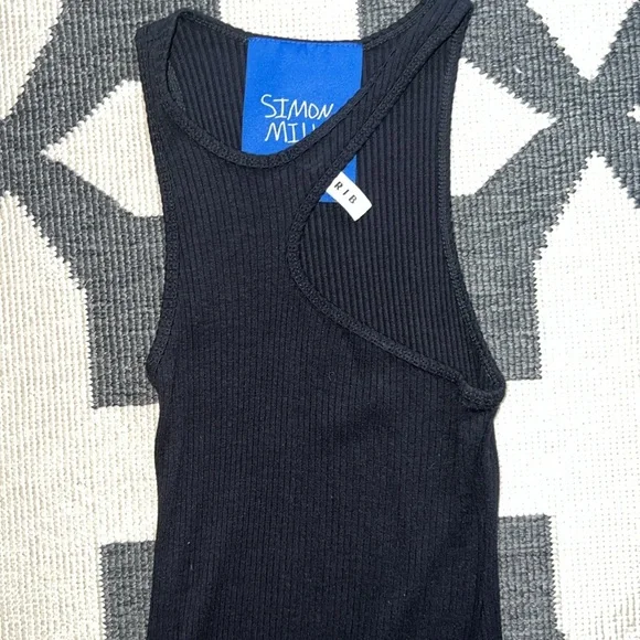 Simon Miller Black Mawga Asymmetric Cutout Ribbed Knit Midi Dress - Picture 4 of 5